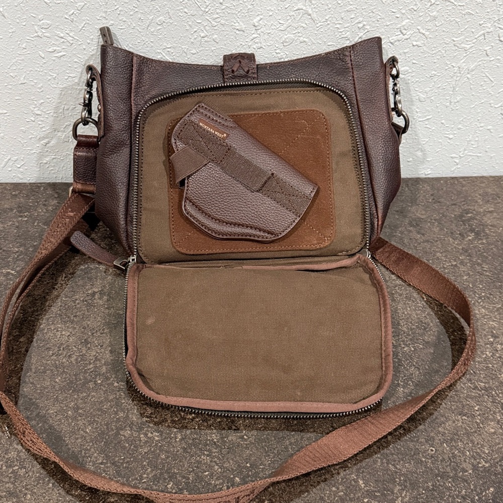 Montana West Chocolate Brown Genuine Leather Concealed Carry Hobo Crossbody Bag - Picture 6 of 9